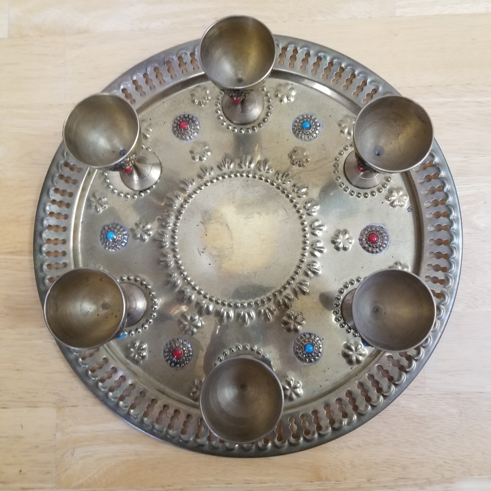 🔻REDUCED❣ #1099 8 pcs Morocco Wine Tea Coffe brass stone set - Picture 6 of 16